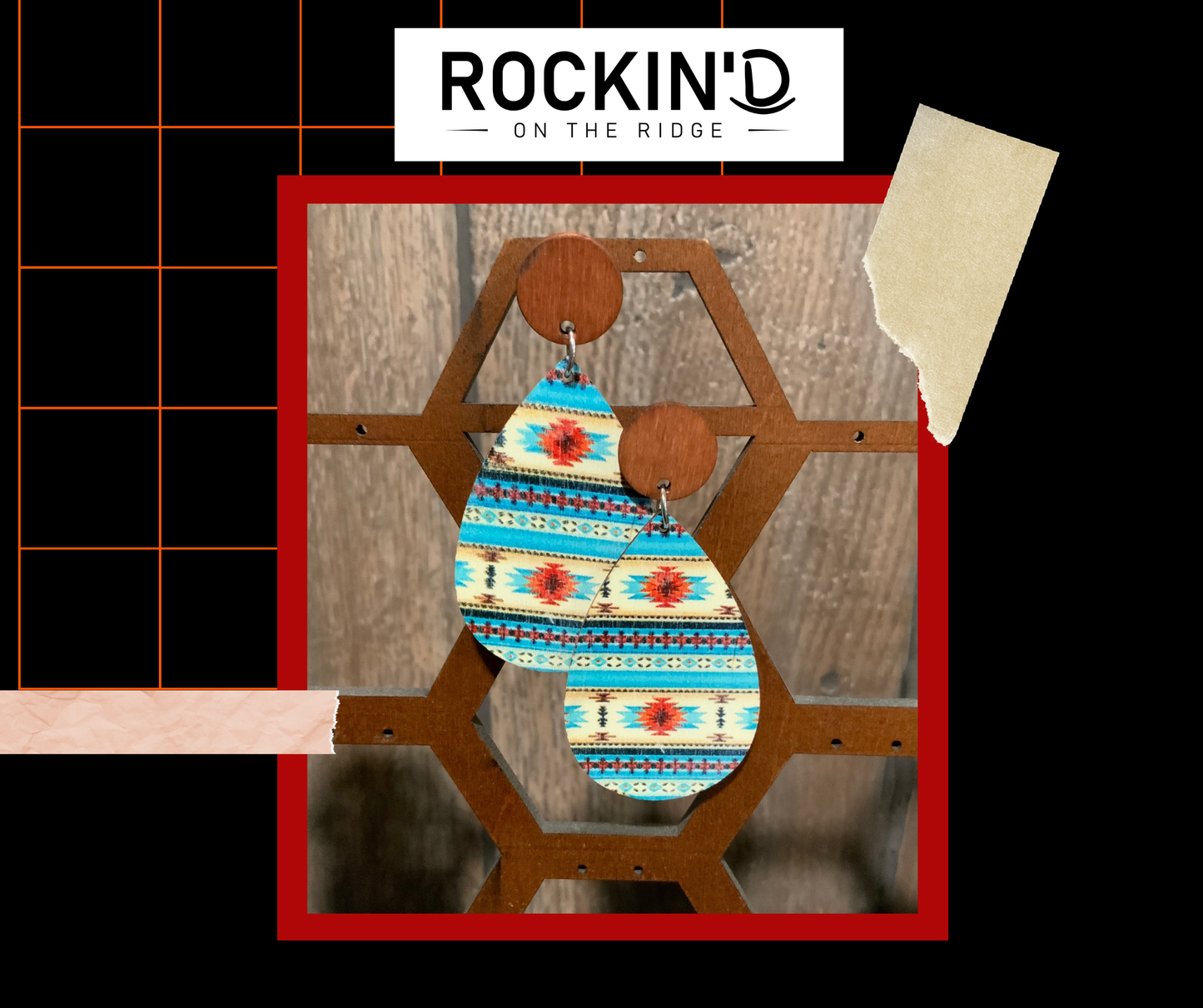 Navajo print dangly with wood earrings